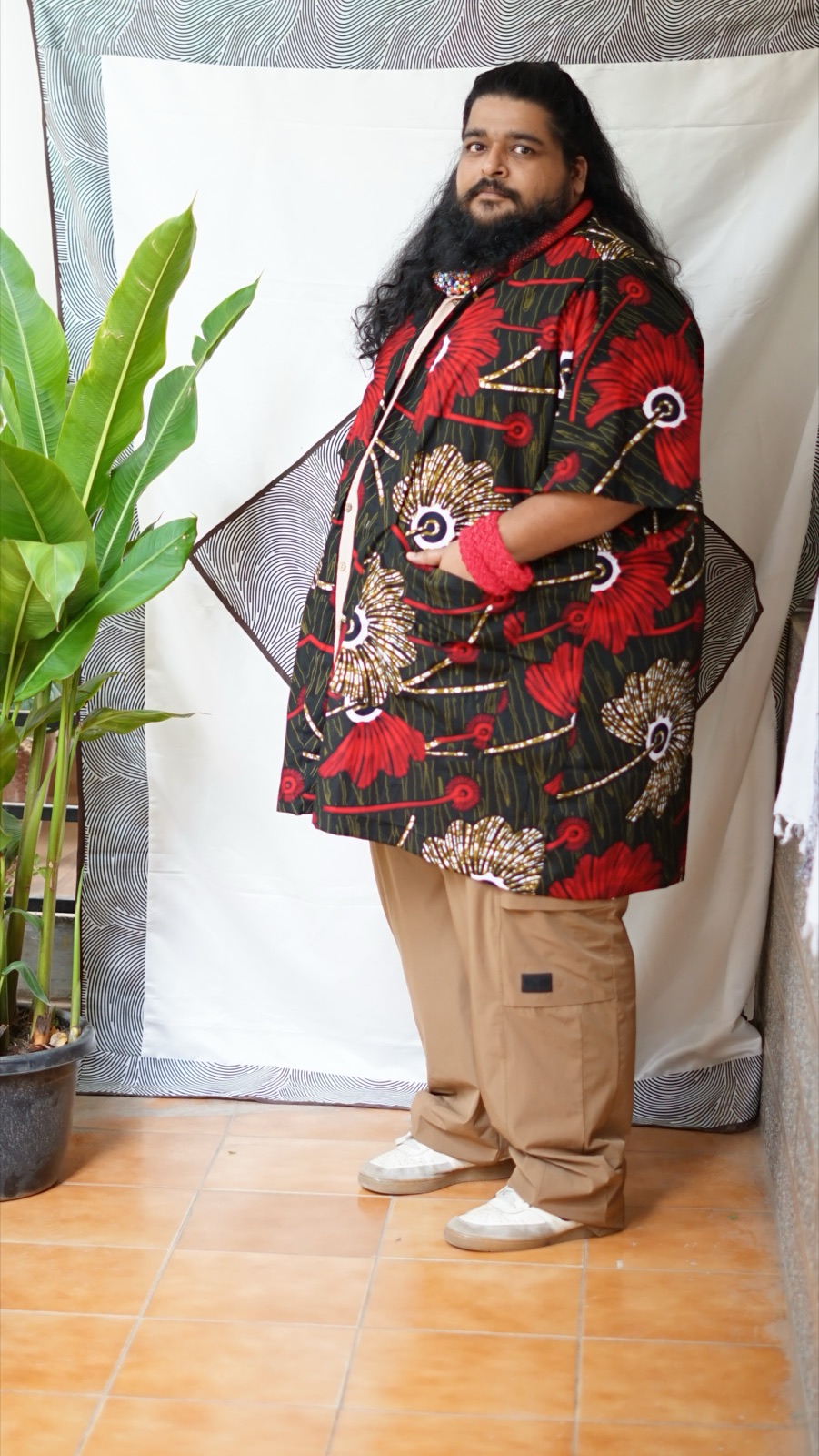 Side view of the floral kimono